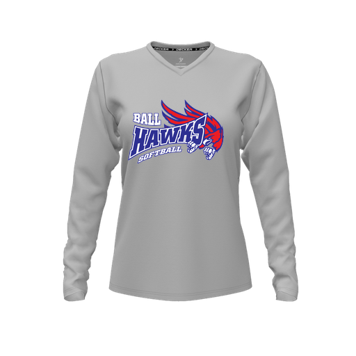 [CUS-DFW-TEES-CMF-VNK-LSL-GRY-FYXS-LOGO1] Decker Comfort T-Shirt (Female Youth XS, Gray, V Neck, Logo 1, Long Sleeve)