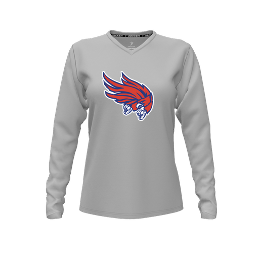 [FTLVCFGY-FYXS-LOGO2] Decker Comfort T-Shirt (Female Youth XS, Gray, V Neck, Logo 2, Long Sleeve)