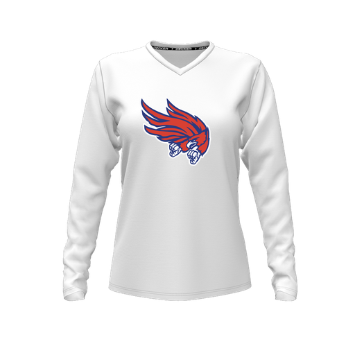 [FTLVPTWH-FYXS-LOGO2] Decker Performance T-Shirt (Female Youth XS, White, V Neck, Logo 2, Long Sleeve)