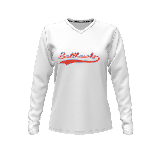 [FTLVPTWH-FYXS-LOGO3] Decker Performance T-Shirt (Female Youth XS, White, V Neck, Logo 3, Long Sleeve)